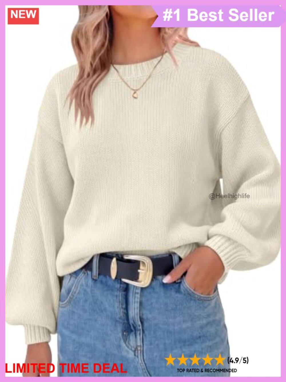 Oversized Long Sleeve Knit Sweater Pullover Crew Neck Casual